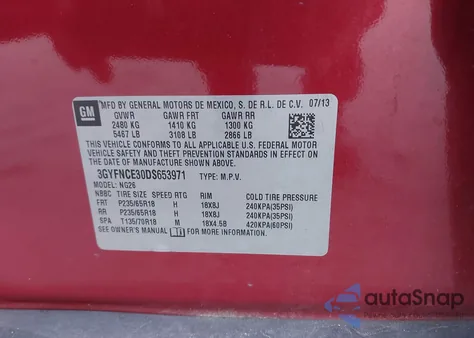 2013 Cadillac Srx Luxury Collection z USA, uszkodzony, nr VIN 3GYFNCE30DS653971